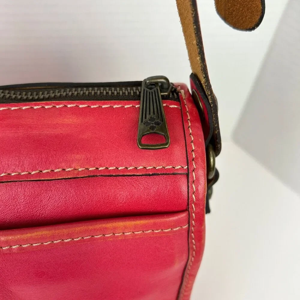 Patricia Nash Red Leather Crossbody Bag Purse Distressed Classic Western Pockets